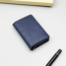 1pc Fashion Business Men's Wallet, Carbon Fiber Card Box, Automatic Pop-Up Aluminum Alloy RFID Card Holder, PU Leather Anti-Theft Anti-Magnetic Card Wallet