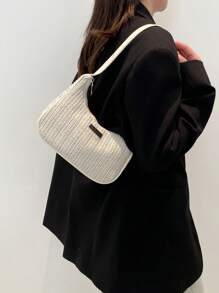 New Spring/Summer Straw Shoulder Bag, Underarm Baguette Bag, Versatile Crossbody Bag, Crescent Moon Bag, Suitable For Vacation, Beach, Casual Straw Bag, Commuting Bag - Beige - View 4