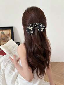 2 件装布艺蝴蝶结发夹，弹簧夹款式，波西米亚风设计，枕骨发饰，适合全年日常休闲佩戴 - 彩色 - 查看 3