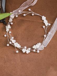 1pc Elegant Floral Pearl Headband/Crown For Girly, Sweet And Wedding Wear - Silver - View 3