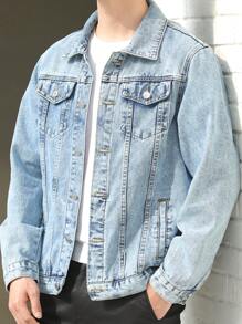Thick Denim Jacket, Gothic Men's Casual Denim Top, Street Style, Autumn/Spring