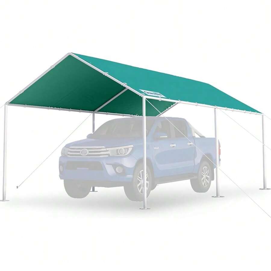 Quictent 10x20 Ft Heavy Duty Carport Canopy Gaanized Car Tent Outdoor Garage Boat Shelter  Reinforced Structure, No Sidewall - Green