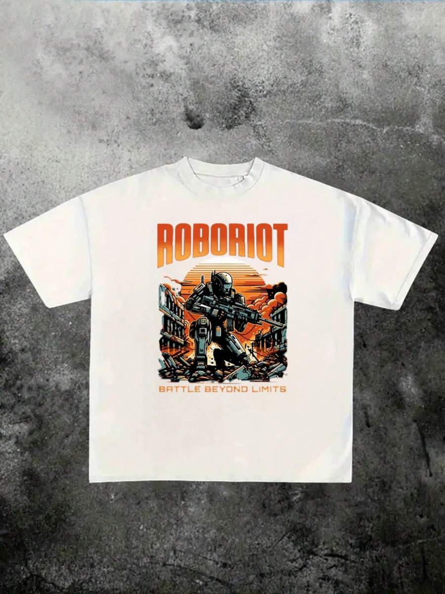Robo Battle Graphic Tee, 220g Heavyweight 100% Cotton - 白色 - 查看 1