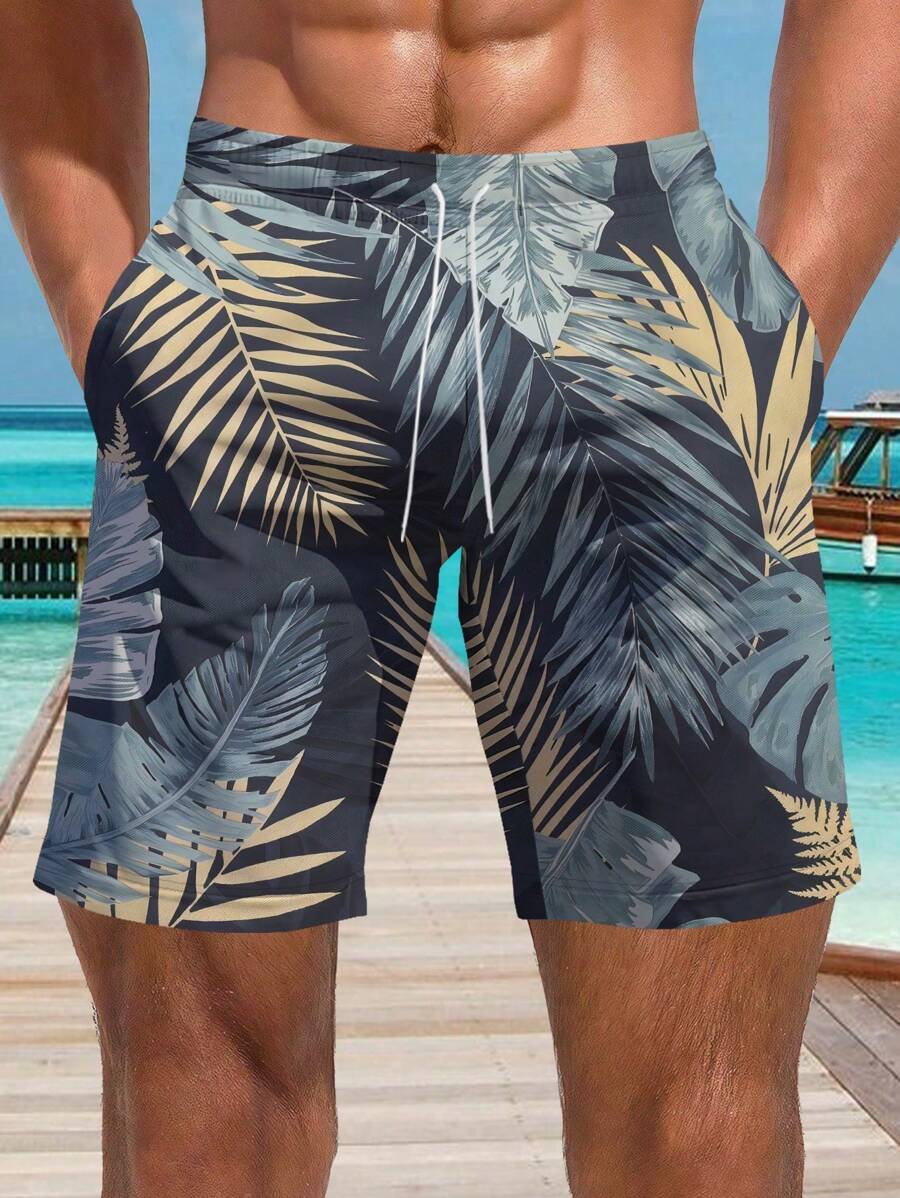 Plus Size Men's Hawaiian 3D Printed Casual Beach Shorts - Quick Dry, Drawstring Waist, Perfect For Summer Outdoor