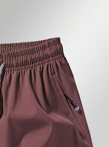 Men's Anti-Lost Zipper Pocket Drawstring Waist Sports 3/4 Shorts - Red Violet - View 3