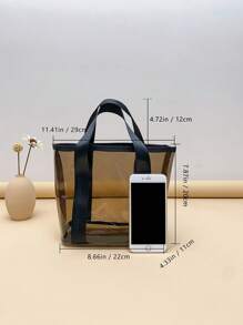 Transparent PVC Beach Bag, Transparent Small Handbag - Brown - View 2