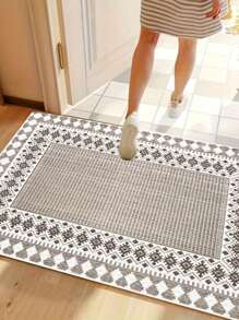 波西米亚风格设计编织地毯，矩形防滑门垫，柔软可洗地毯，短绒，涤纶，适用于客厅、卧室和入口