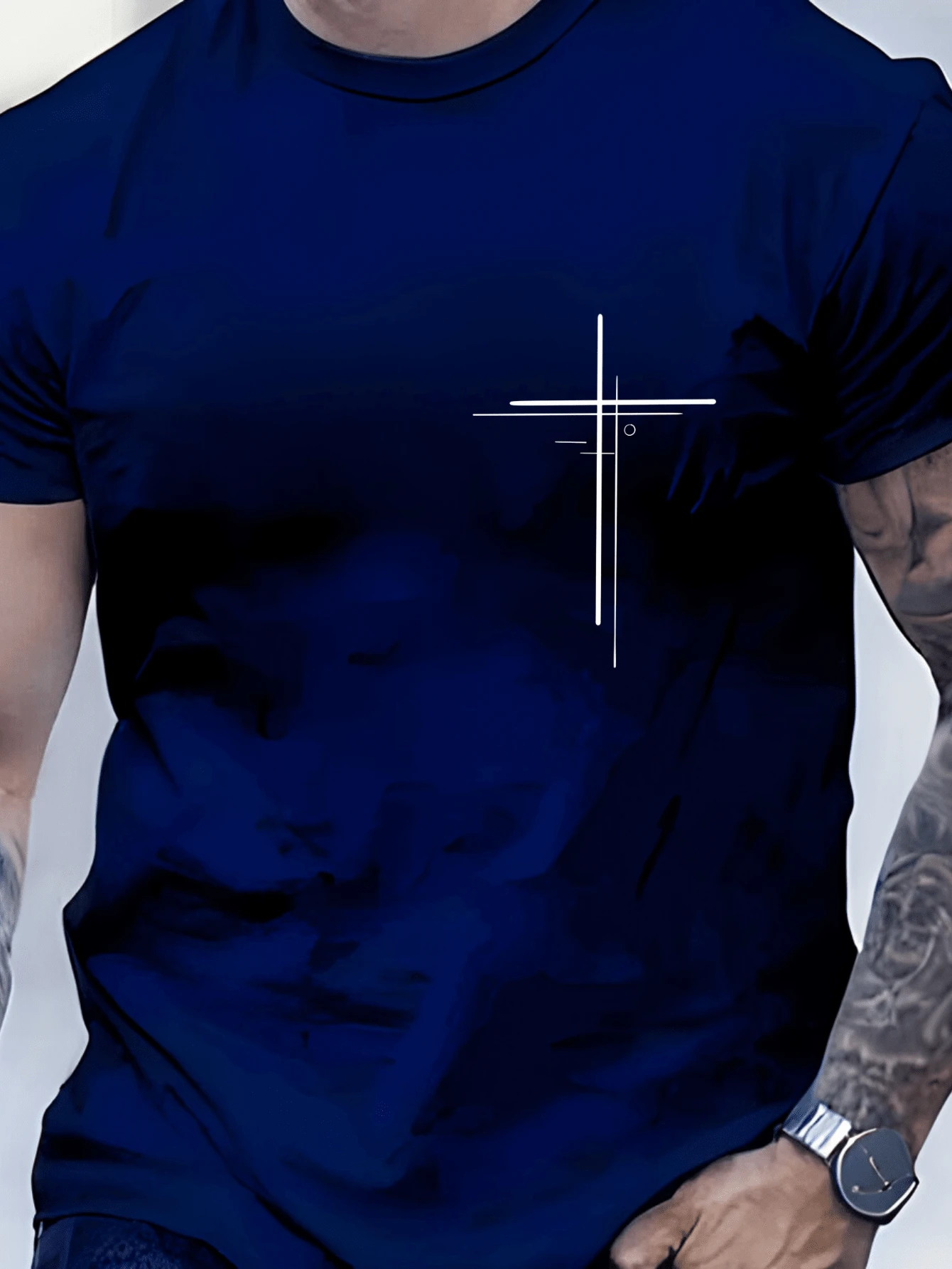 Men's Christian Double Cross T-Shirt 100% Cotton - Màu xanh hải quân - Xem 1