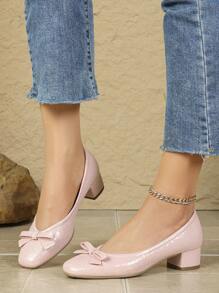Square Toe Low Vamp Comfortable Chunky Heel Soft Bottom Work Shoes - Pink - View 8