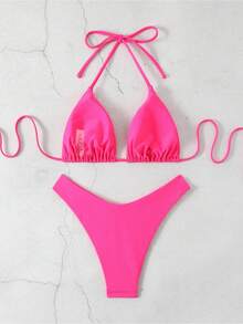 2026 Spring/Summer New Beach Vacation Bikini Sweet, Sexy, Slim, Versatile Swimming Two Piece Swimsuit Set - Hot Pink - View 3