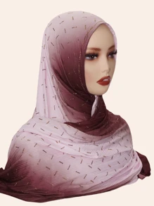 1pc Women's Elastic Soft Gradient Stripe Printed Scarf, Rectangular Headscarf With Rhinestone Decor, Fashion Versatile Shawl For Casual Everyday Wear
