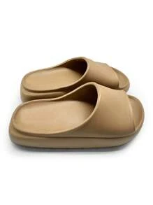 Sandalias de plástico sólidas, casuales y cómodas para mujer - Caqui - Ver 2