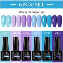 Mtssii Juego de 6 esmaltes de uñas en gel de unicolor de 7 ml, colores primavera-verano, glitter, negro, blanco, rojo, resistente a remojo, UV, semi-permanente, suministros para uñas