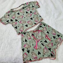 Pijama Feminino Adulto Ondinha Cropped Baby Doll Short Estampado Suede Roupa de Dormir