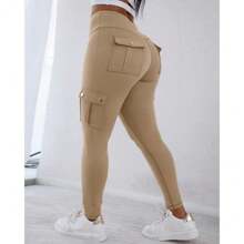 Womens Butt Lifting Leggings With Flap Pockets High Waist Tummy Control Workout Cargo Leggings Yoga Pants