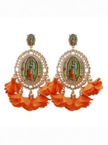 1pair Bohemian Floral Drop Earrings For Women Long Religious Flower Dangle Earrings, Festival Party Jewelry, Vacation Style Accessories