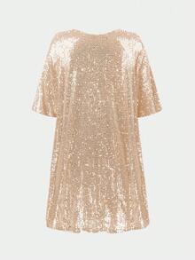 新款夏季欧美风格女士圆领聚会百搭亮片晚礼服