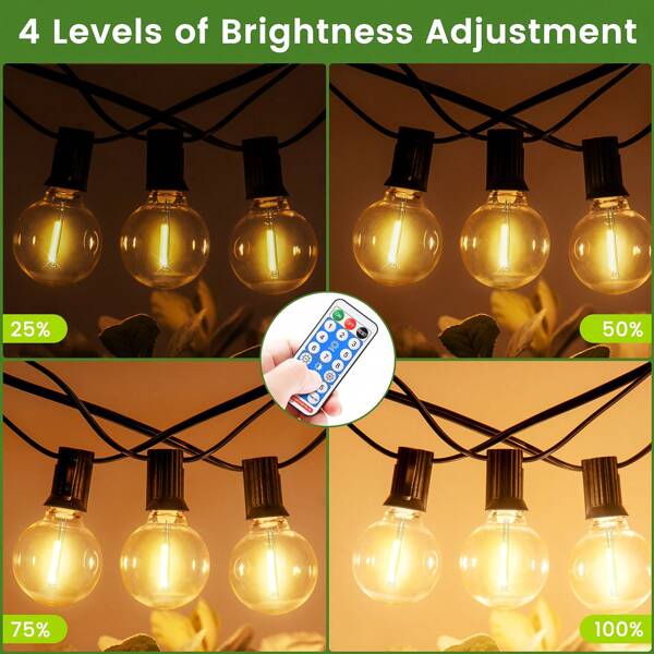 Solar Light Bulb String 15M 20+1 Light/20M 26+2 Light/30M 38+2 Light, RF Remote Control, Suitable For Outdoor Courtyards, Gatherings And Picnics Waterproof LED Garden Lights Weatherproof Solar Powered Outside Light For Gazebo Pergola Patio