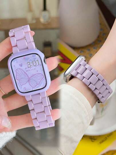 2 件轻质树脂时尚彩色紫色可调节腕带适合女性，兼容 Ultra 3/2/1、SE 系列 S10/S9/S8/S7/S6/S5/S4/S3/S2/S1，柔软 TPU 镂空设计全方位保护手表，适合年轻女孩的时尚