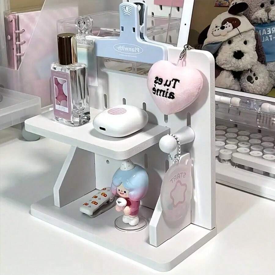 1 pieza Organizador de escritorio mini perforado de moda - Organizador de escritorio DIY, estantería de almacenamiento linda para niñas, apta para decoración de dormitorio, oficina y dormitorio