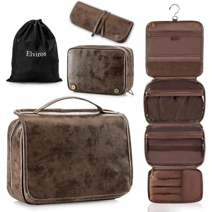 Neceser organizador de viaje colgante para hombres y mujeres, 3 en 1 multifuncional grande estuche cosmético de maquillaje para accesorios de cambiador, piel sintética resistente al agua