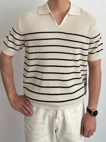 Polo a maniche corte in maglia unisex - Disegno a righe, moda casual estiva con tessuto in maglia morbido. Vestibilità classica per uso quotidiano - Polo in maglia per uomo per uno stile raffinato, top a righe a maniche corte per indossare in comodità