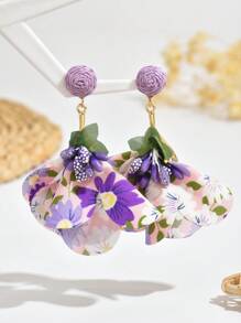 1 par de brincos de tecido floral boêmio feitos à mão, acessórios de orelha florais elegantes, estilo de moda, adequados para casamentos, festivais, dia das mães, diário, férias, festa para mulheres