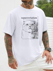 T-shirt Simplicity pour homme, motif hibou et journal amusant, 1 pièce, 220 g/m², col rond, décontracté, épais, pur coton