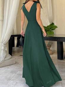Vestido largo de mujer elegante de unicolor con abertura alta, vestido de fiesta para cócteles