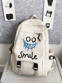 New Fashion Student Large Capacity Smiling Face Letter Printed Backpack, College Student Computer Bag, Daily Commuting Unisex Holiday Gift, Without Pendant. - Multicolor - View 13