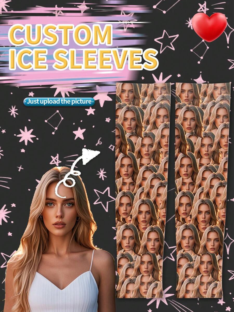 1 Paio di Manicotti da Ghiaccio Personalizzati per Uomo, Possibilità di Stampare Qualsiasi Volto sui Calzini, Manicotti Personalizzati con Foto, Coppia di Immagini Personalizzate Interessanti a Metà Braccio, Adatti per San Valentino, Compleanni, Regali