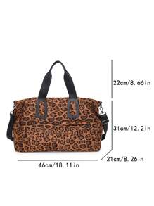 1pc Brown Leopard Print Tote Bag, Large Capacity Zippered Closure Travel Bag, Fashionable Minimalist Travel & Fitness Bag - Multicolor - View 4
