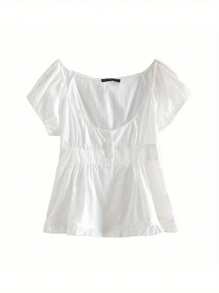 Women Y2k Fairycore Babydoll Shirt Top Plaid/Solid Color Lace Trim V-Neck Short Sleeve Button Front Ruffle Hem Gingham T Shirts Crop Tops Teen Girls Grunge Going Out Tunic Tops Cute Flowy Tee Vintage Aesthetic Clothes Casual Daily Streetwear - 白色 - 查看 11