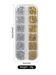 12颗/盒 金银色半圆鱼子酱珠 美甲装饰珠，1/2/3/5毫米扁平圆钢珠，微型球美甲饰品，美甲用品 - 彩色 - 查看 4