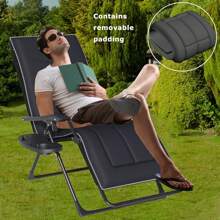 PERRTWDLF Lettino prendisole pieghevole, cuscino per lettino da giardino per 2 persone, lettino prendisole pieghevole, lettino da giardino, capacità di carico 160 kg, con portabicchieri (Nero 2)