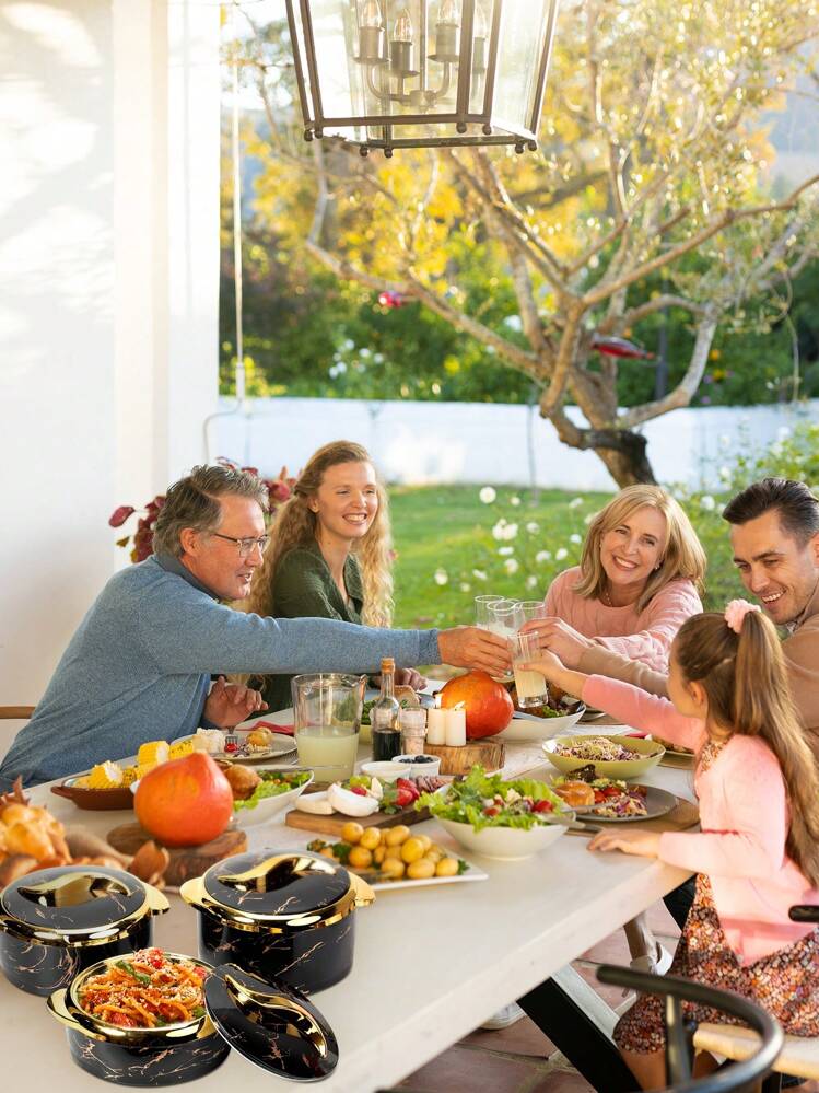 3 piezas, Calentador de alimentos Toque Dorado, Juego de platos de cazuela térmica con tapas, Recipiente aislado de acero inoxidable para alimentos calientes y fríos, Tazón de servir para bufés, Juego de ollas calientes, Juego calentador de ollas, Juego de cazuelas de vajilla, para la oficina - Negro - Añade 7