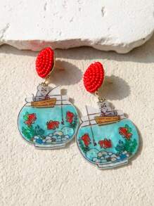 Pink Snail 手工制作的种子珠耳钉、创意个性耳环、卡通卡哇伊耳环、时尚珠宝、猫和鱼缸动物爱好者丙烯酸树脂吊坠耳环，适合女士女孩、夏季冬季假期海滩派对礼物，适合她和情侣、复活节礼物耳环