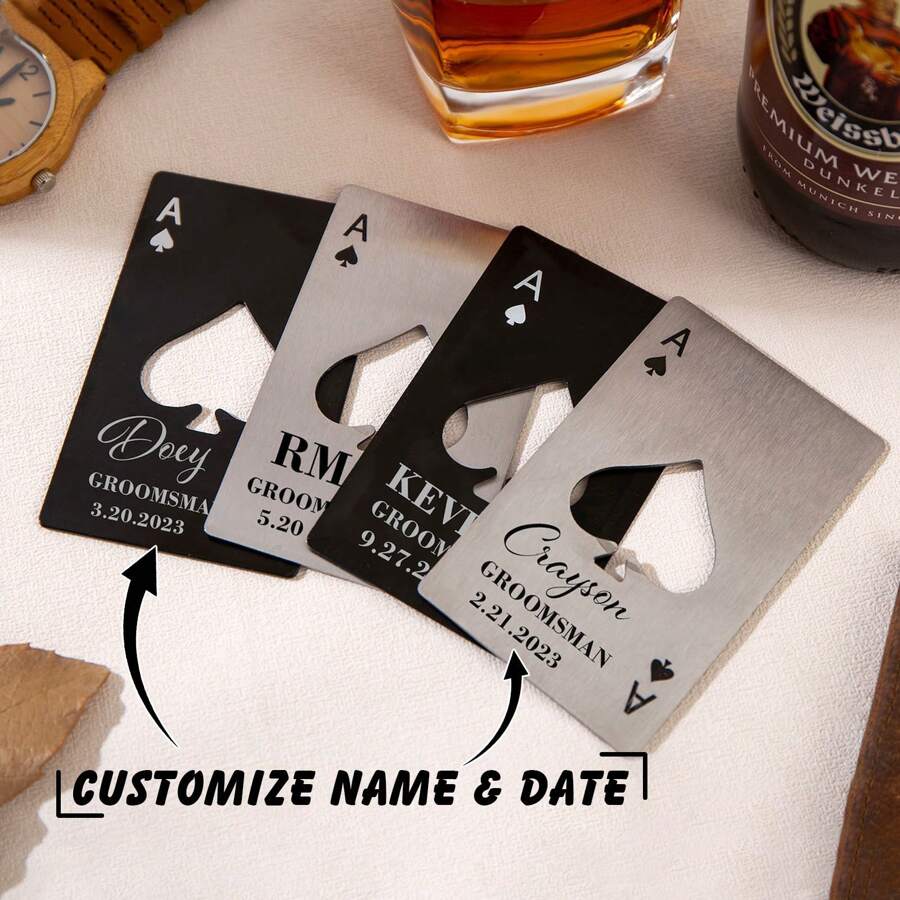 5 Stücke personalisierte Name und Datum Geschenke für Trauzeugen, Pik-Ass Flaschenöffner, personalisierte Name Flaschenöffner, gravierter Bier Flaschenöffner, Antrag an Trauzeugen, Geschenk für den Trauzeuge, zarte Romantik
