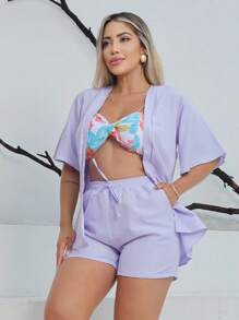 Conjunto 2 Peças Kimono e Shorts PREMIUM - Lilas - Visão 7