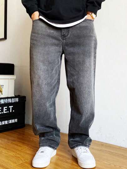 Calça Masculina em Denim Sarja, Modelagem Oversized Reta Confortável Casual Estilo Skate