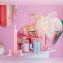 Suport pentru lumânări cu fundă roz, centre de masă cu fundă pentru decorarea nunții, sfeșnic lung pentru lumânări, suport pentru lumânări din gips stil Ins, centru de piesă decorativ pentru candelabre pentru petrecere de masă de nuntă