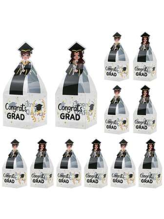 5/10 件毕业帽礼品盒 - 透明 PVC 学士帽设计礼品包装盒，非常适合毕业庆典祝贺装饰、毕业派对礼品装饰品