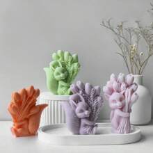 Animal Holding Tulip DIY Handmade Fragrance Plaster Multifunctional Silicone Mold - White - View 5