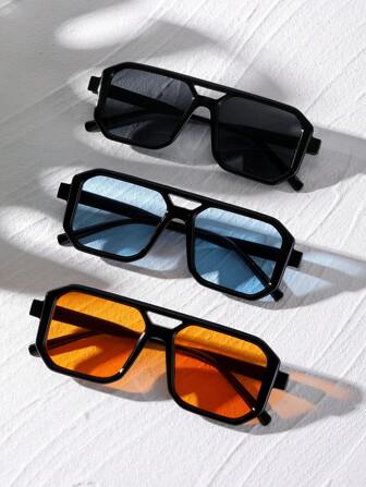 3 st. rektangulära modeglasögon med dubbla bryggor för kvinnor för sommar, strandsemester, utomhus, resor, avslappnad stil, stora pilotbågar för fest, skolstart