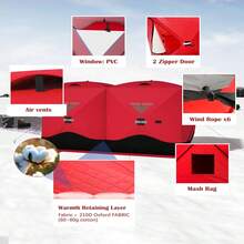 Studyset Portable Ice Fishing Tent - Spacious 4 To 6 Person Pop-Up Ice Shack For Winter Fishing,Pop-Up Portable Hub-Style Ice Fishing Shelter - Durable And Weather Resistant - Red - View 4