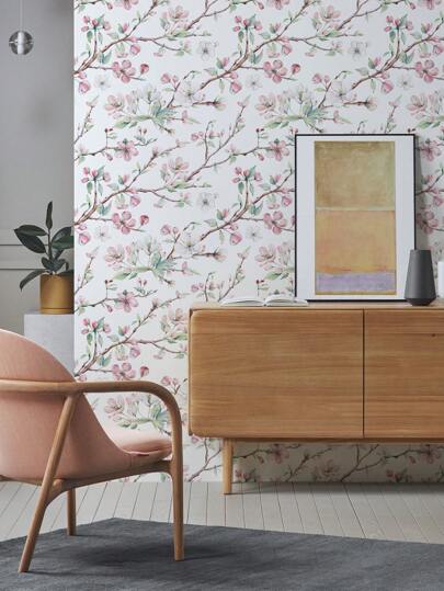 Roll Of Retro Thickened Painted Peach Blossoms, Blossom Branches, Groen Leaves, Home ation, Kitchen Cabinets, Tables, Chairs, Room Backgrounds, Renovation, DIY, Waterproof, Stain Resistant, Easy To Clean, Self Adhesive, Peel Paste Wallpaper, Wand Stickers, Stickers Bathroom Bedroom ation Stuff Living Ho Art Paper view 5