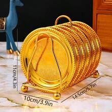 1 Set Golden Dinnerware Small Dish With Rack, Home Use Tableware, Coaster, Snack Tray, Cake Stand, Jewelry Organizer - Multicolor - View 10