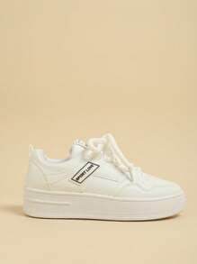 New Breathable Soft Sole White Sneakers For Girl, Thick Sole Anti-Slip Anti-Water Wear-Resistant Sports Casual Shoes For Students & Teenagers - White - View 4