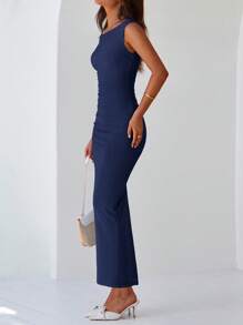 Women Elegant One Shoulder Mesh Maxi Dress Maxi Dress Summer Sleeveless Ruched Slit Back Bodycon Dress Formal Cocktail Wedding Guest Night Out Evening Valentine's Day Long Maxi Dress - 藏蓝色 - 查看 3