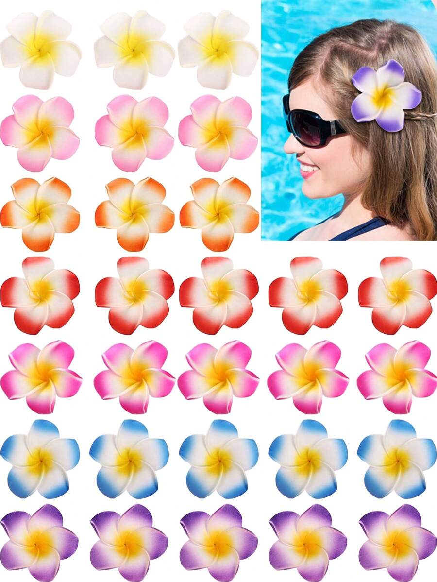 1/5/10 Piezas Clips de pelo con flores hawaianas de colores aleatorios, accesorios de pelo de espuma Plumeria, para mujeres, decoraciones para fiestas tropicales de Hawái, atuendos de playa y piscina, suministros y regalos para fiestas luau, bodas y novias